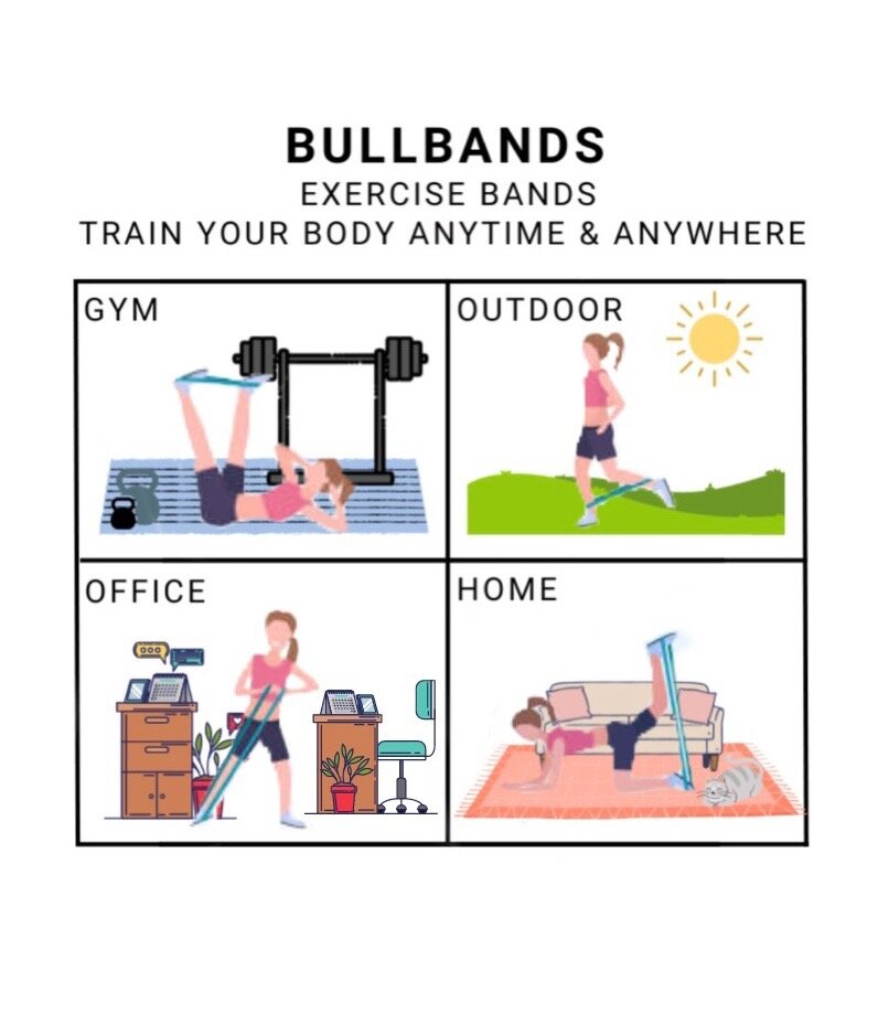 Bullbands Heavy Duty 5 Resistance Bands 5-40 lbs Set for Glute, Arm Exercises, Yogo, Rehab and Physical Therapy, Set of 5, Heavy Duty, Comes with Nylon Carry Bag - Bullbands