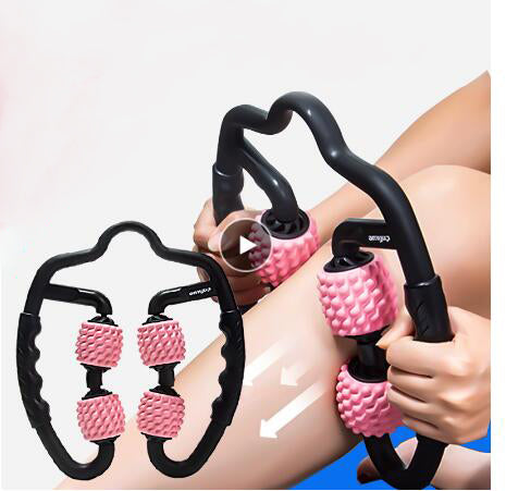 U Shape Trigger Point Massage Roller for Arm Leg Neck Muscle Tissue for Fitness Gym Yoga Pilates Sports 4 Wheel - Bullbands