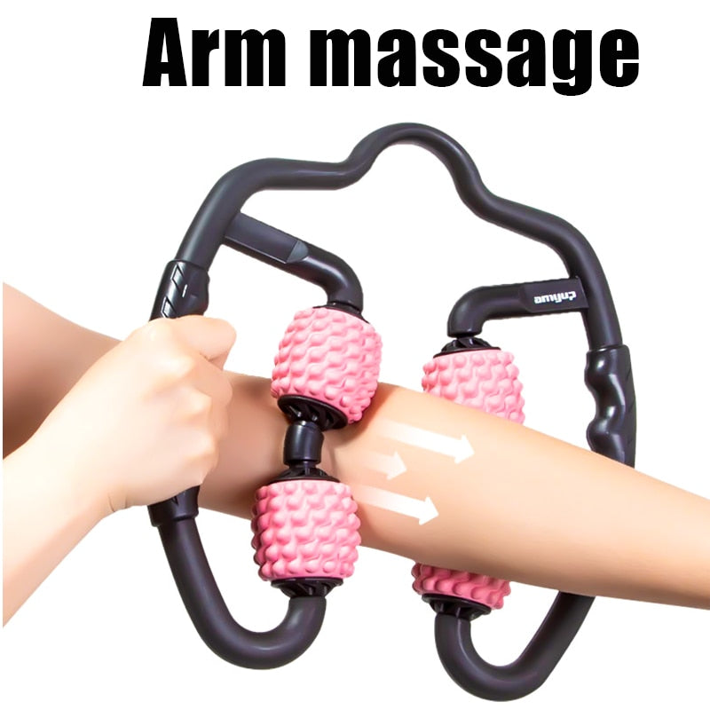 U Shape Trigger Point Massage Roller for Arm Leg Neck Muscle Tissue for Fitness Gym Yoga Pilates Sports 4 Wheel - Bullbands